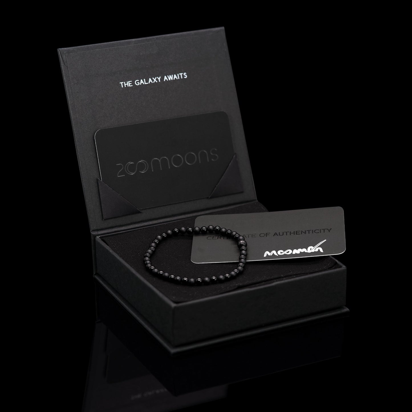 Black Hole Elastic Onyx Beaded Gemstone Bracelet In Package